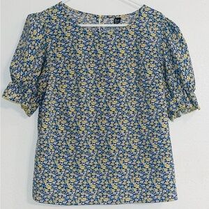 Chic Floral Blue and Yellow Blouse XL